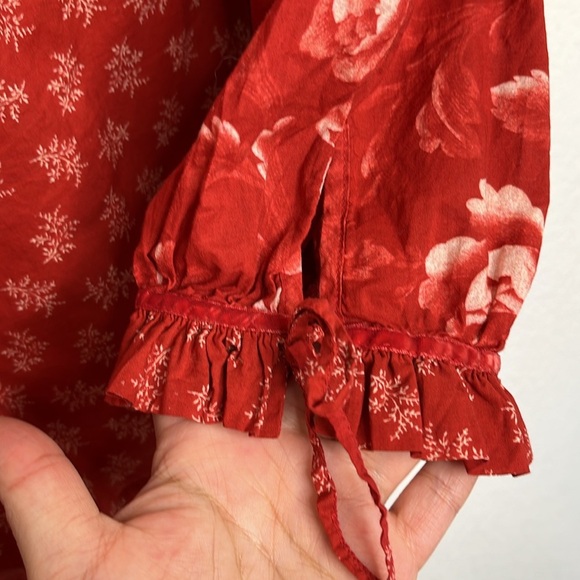 Sundance Janica Floral Peasant Puff Sleeve Blouse Red size XS - Picture 5 of 8